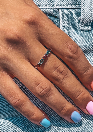 Каблучка гранат, кварц Срібло 925° (родій) 1313/1р