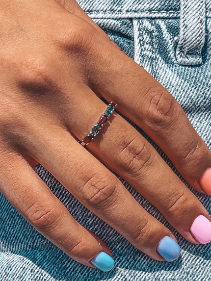 Каблучка гранат, кварц Срібло 925° (родій) 1313/1р