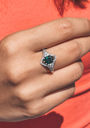 Каблучка зелений кварц Срібло 925° (родій) 1659/9р