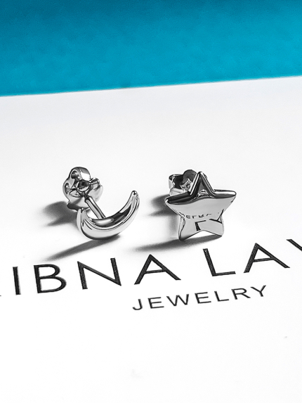 Сережки без вставок Срібло 925° (родій) 20026