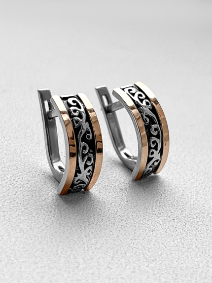 Сережки без вставок Срібло 925° золото 375° 010010