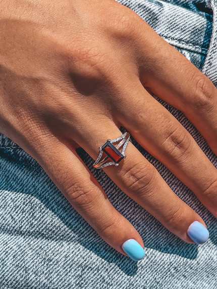 Pomegranate ring Silver 925° gold 375° 702k