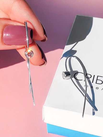 Сережки фіаніт Срібло 925° (родій) с2ф/407