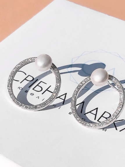 Сережки перлина Срібло 925° (родій) с2фж/1376