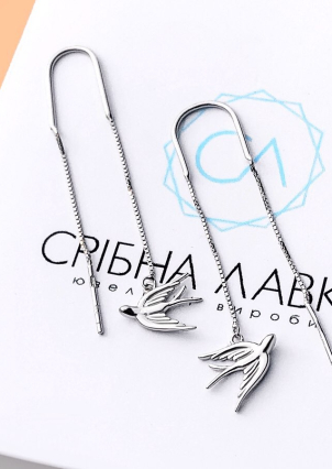 Сережки без вставок Срібло 925° (родій) с2/2023