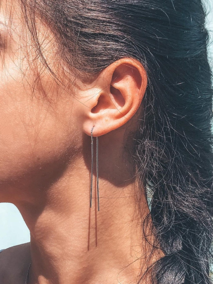 Сережки без вставок Срібло 925° (родій) с2/2010