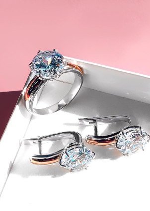 Сережки фіаніт Срібло 925° золото 375° 485с