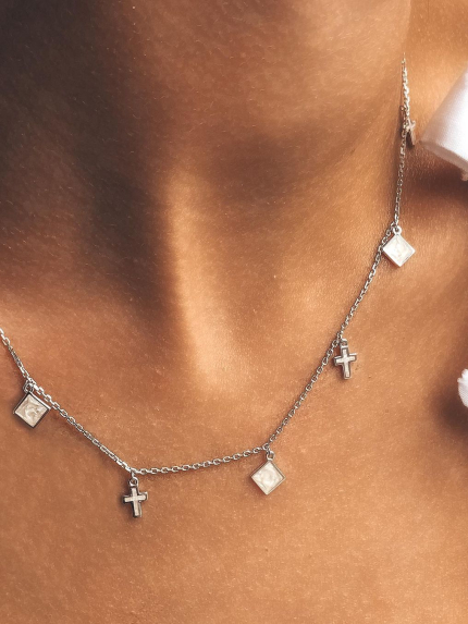 Кольє емаль Срібло 925° (родій) 861131б