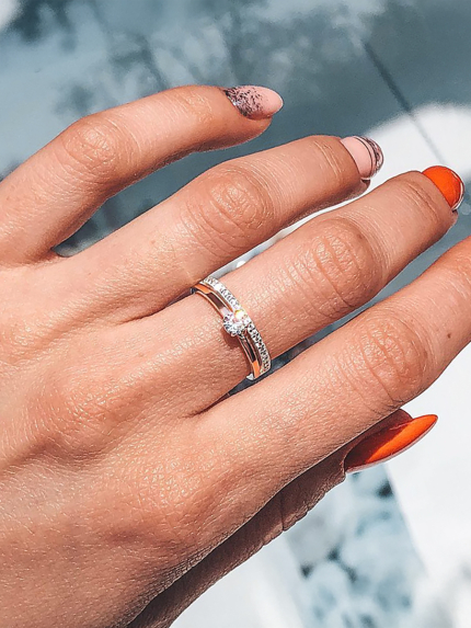 Каблучка фіаніт Срібло 925° золото 375° 027810