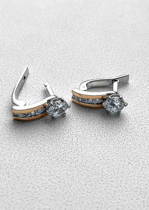 Сережки фіаніт Срібло 925° золото 375° 004с