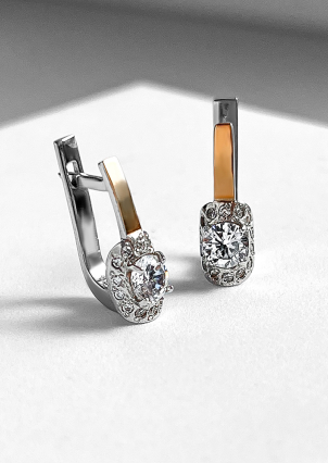 Сережки фіаніт Срібло 925° золото 375° 239с