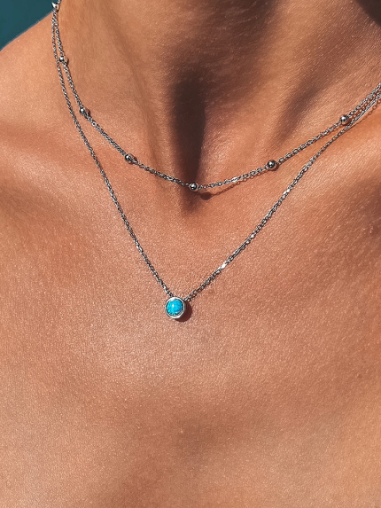 Кольє опал Срібло 925° (родій) кл2опг/1087