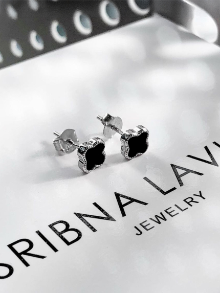 Сережки онікс Срібло 925° (родій) с2о/1469