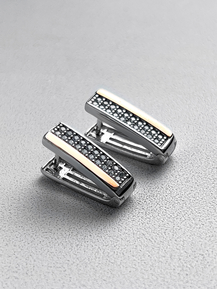 Сережки фіаніт Срібло 925° золото 375° 000158с