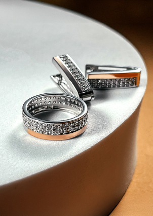 Сережки фіаніт Срібло 925° золото 375° 000158с