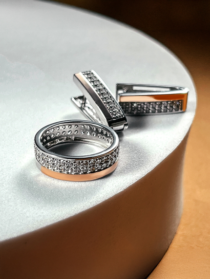 Сережки фіаніт Срібло 925° золото 375° 000158с