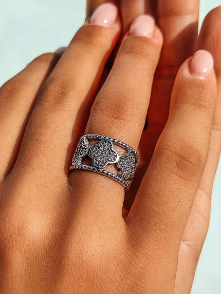 Pierścionek z cyrkonem Srebro 925° (rod) 000461