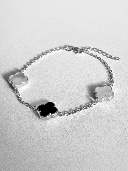 Bransoletka perłowa, onyks Srebro 925° (rod) 75128