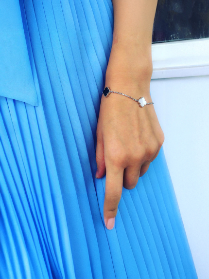 Bransoletka perłowa, onyks Srebro 925° (rod) 75128