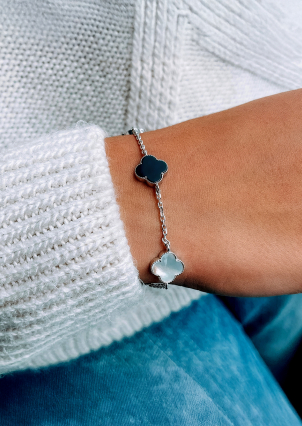 Браслет перламутр, онікс Срібло 925° (родій) 75128