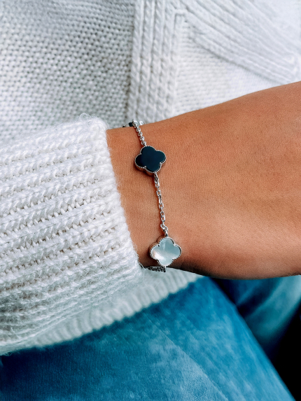 Bransoletka perłowa, onyks Srebro 925° (rod) 75128