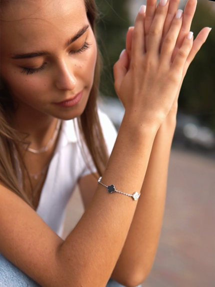 Bransoletka perłowa, onyks Srebro 925° (rod) 75128