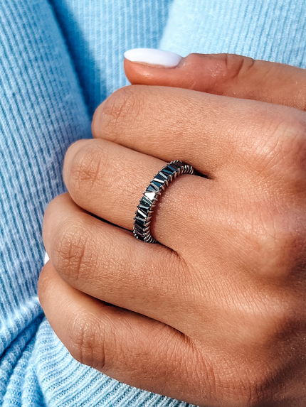 Pierścionek szafirowy Srebro 925° (rod) pm131 b