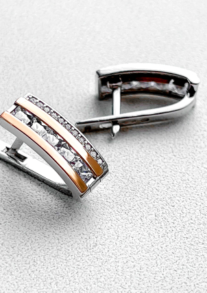 Сережки фіаніт Срібло 925° золото 375° 000219