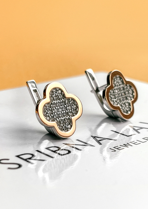 Сережки фіаніт Срібло 925° золото 375° 000458