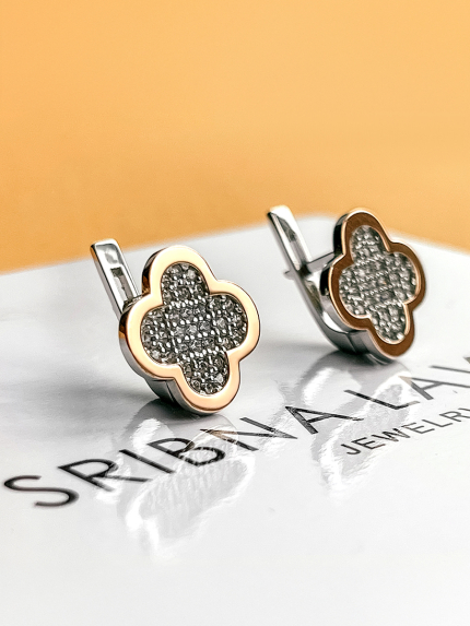 Сережки фіаніт Срібло 925° золото 375° 000458
