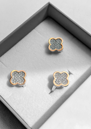 Сережки фіаніт Срібло 925° золото 375° 000458