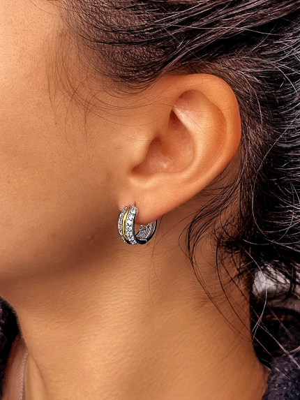 Сережки фіаніт Срібло 925° золото 375° 000464