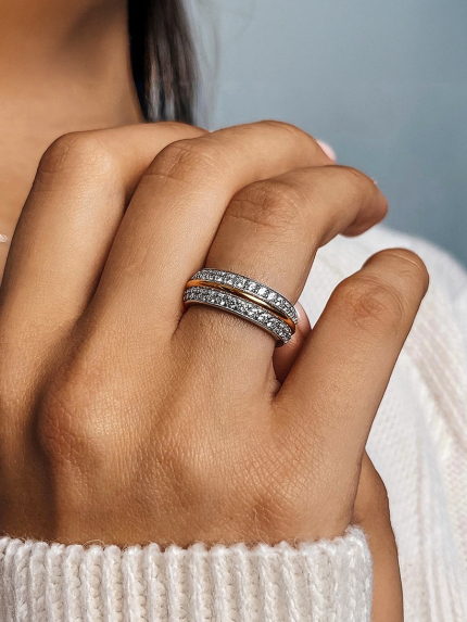 Pierścionek cyrkonia Srebro 925° Złoto 375° 000464