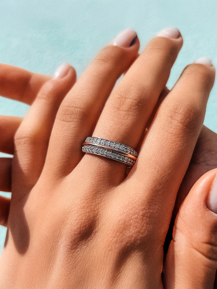 Pierścionek cyrkonia Srebro 925° Złoto 375° 000464