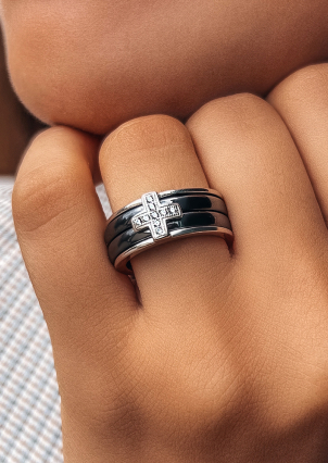 Каблучка Кераміка фіаніт срібло 925°/ ювелірна кераміка 1629ч057