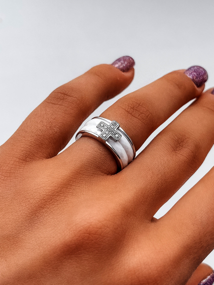 Каблучка Кераміка фіаніт срібло 925°/ ювелірна кераміка 1629б057а