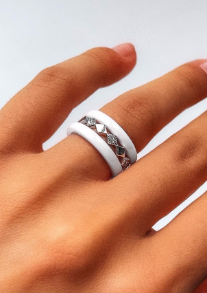 Каблучка Кераміка фіаніт срібло 925°/ ювелірна кераміка 1629б008