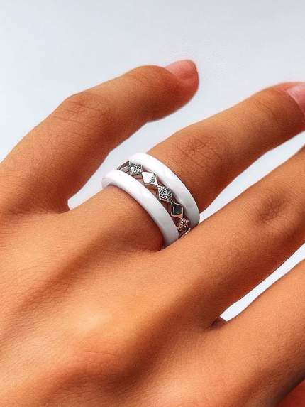 Каблучка Кераміка фіаніт срібло 925°/ ювелірна кераміка 1629б008