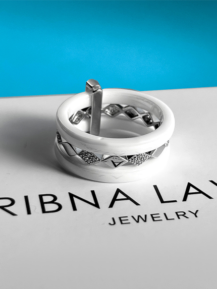 Каблучка Кераміка фіаніт срібло 925°/ ювелірна кераміка 1629б008