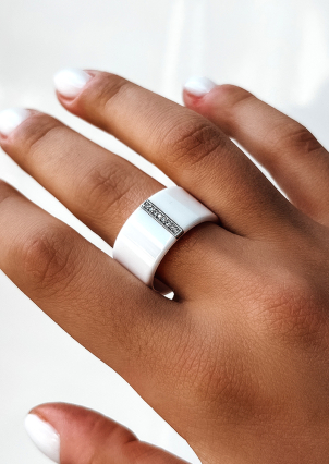 Каблучка Кераміка фіаніт срібло 925°/ ювелірна кераміка к2фк1/1010