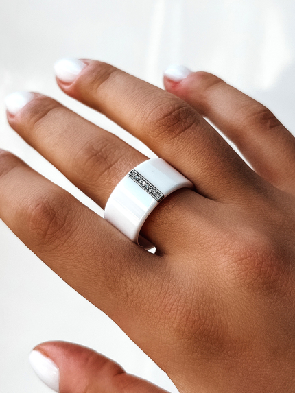 Каблучка Кераміка фіаніт срібло 925°/ ювелірна кераміка к2фк1/1010