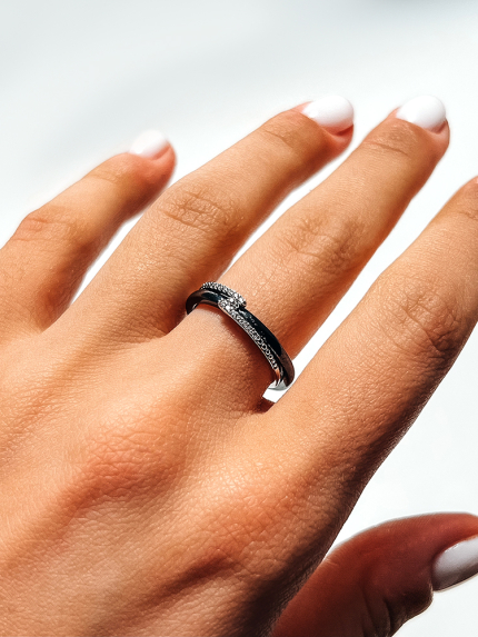 Каблучка Кераміка фіаніт срібло 925°/ ювелірна кераміка с1137ч