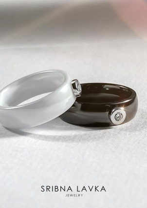 Каблучка Кераміка фіаніт срібло 925°/ ювелірна кераміка 1629ч058