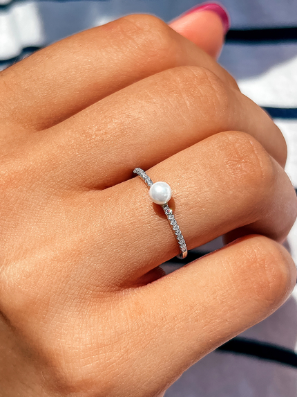 Pierścionek z perłą Srebro 925° (rod) 120215