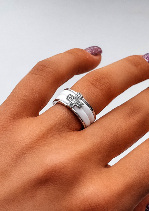 Каблучка Кераміка фіаніт срібло 925°/ ювелірна кераміка 1629б057