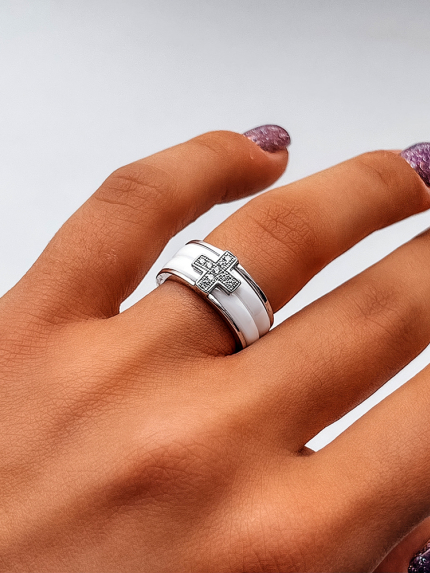 Каблучка Кераміка фіаніт срібло 925°/ ювелірна кераміка 1629б057