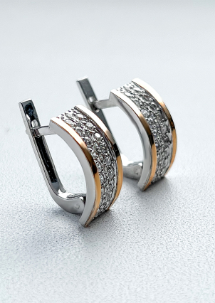 Сережки фіаніт Срібло 925° золото 375° 016с