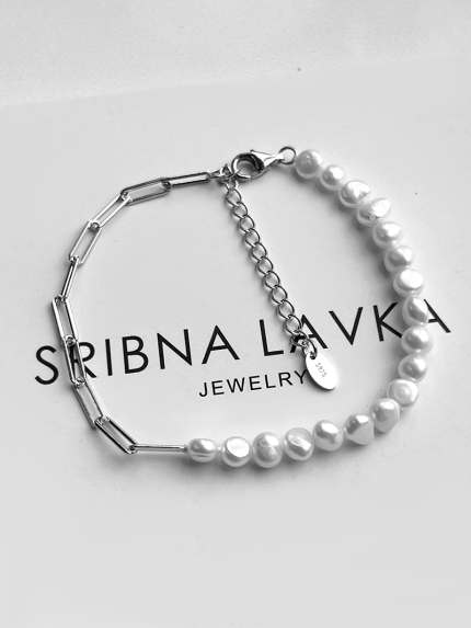 Браслет перлина Срібло 925° (родій) GPB01P