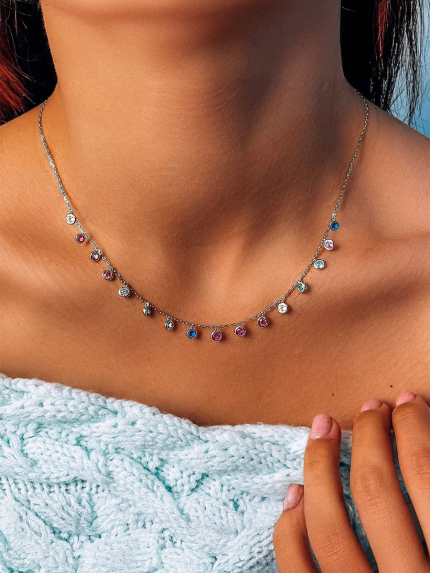 Naszyjnik z pianitu (AAAA) srebro 925° (rod) EQN27S