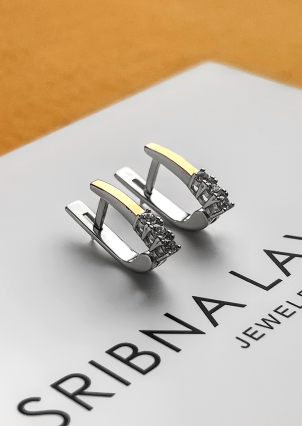 Сережки фіаніт Срібло 925° золото 375° 022310